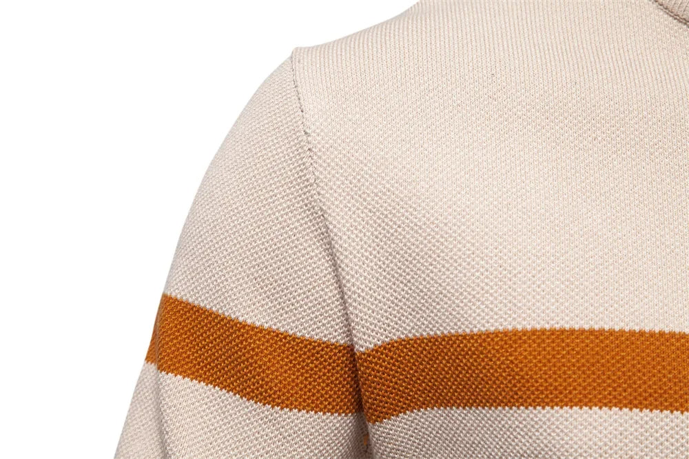 Half zip color block stickad sweater med ståkrage