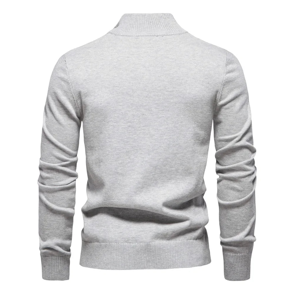 Half zip randig stickad sweater med ståkrage