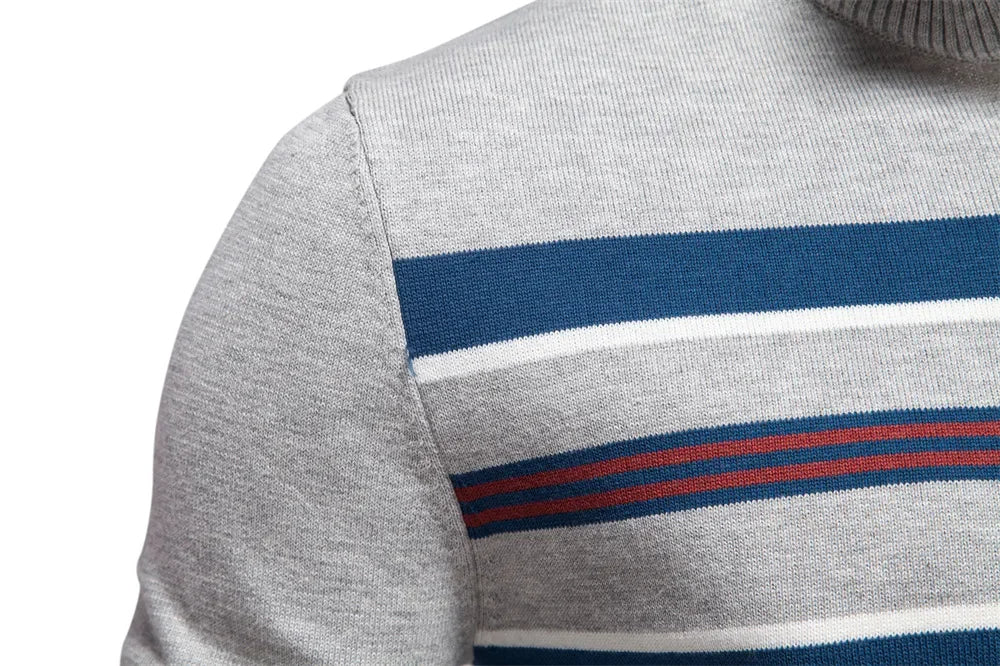 Half zip randig stickad sweater med ståkrage