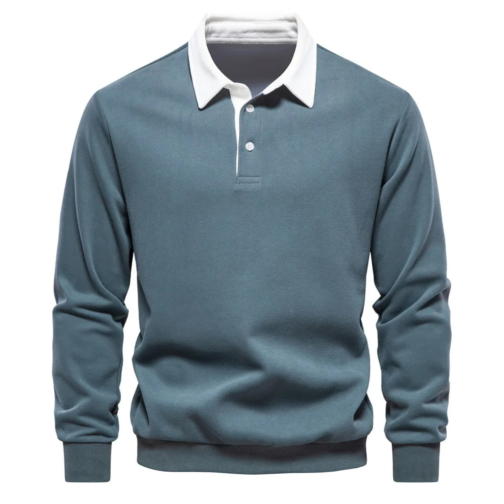 Bomullsblandad pullover sweatshirt med polokrage
