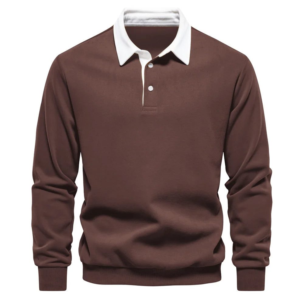 Bomullsblandad pullover sweatshirt med polokrage