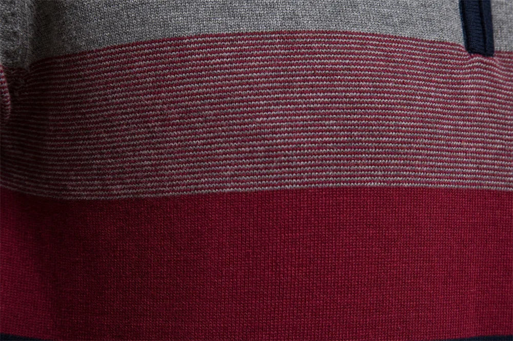 Half zip color block stickad sweater med ståkrage