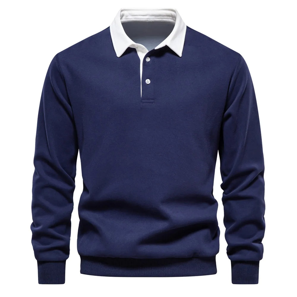 Bomullsblandad pullover sweatshirt med polokrage