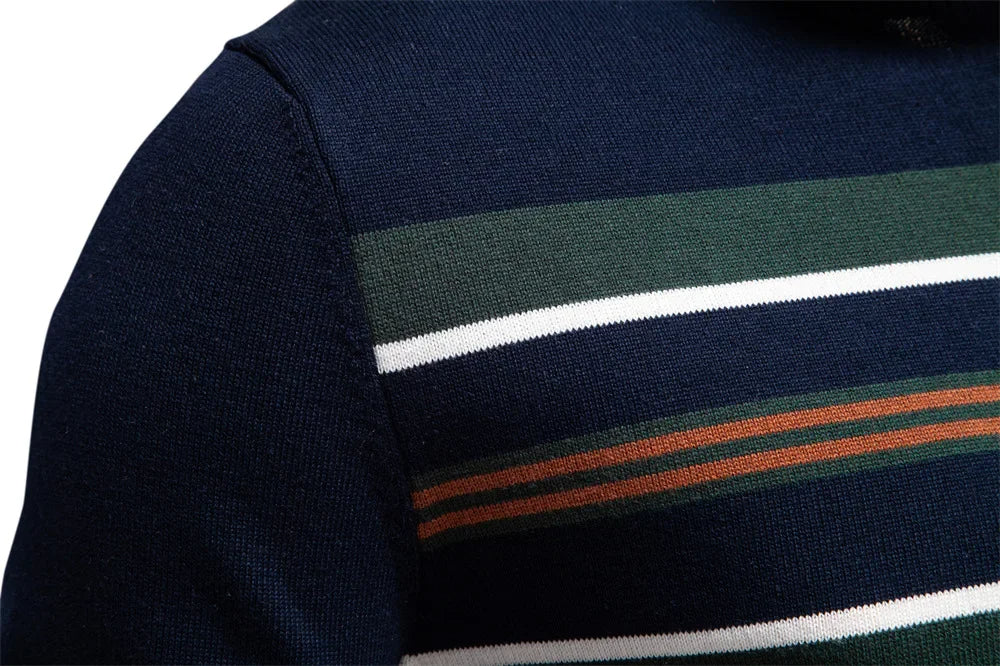 Half zip randig stickad sweater med ståkrage