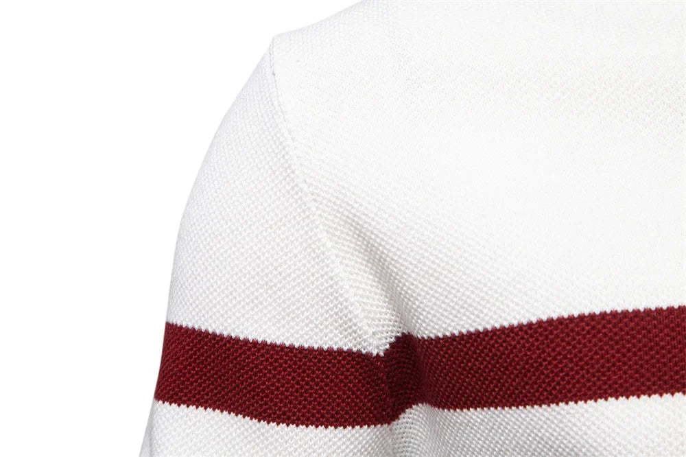 Half zip color block stickad sweater med ståkrage