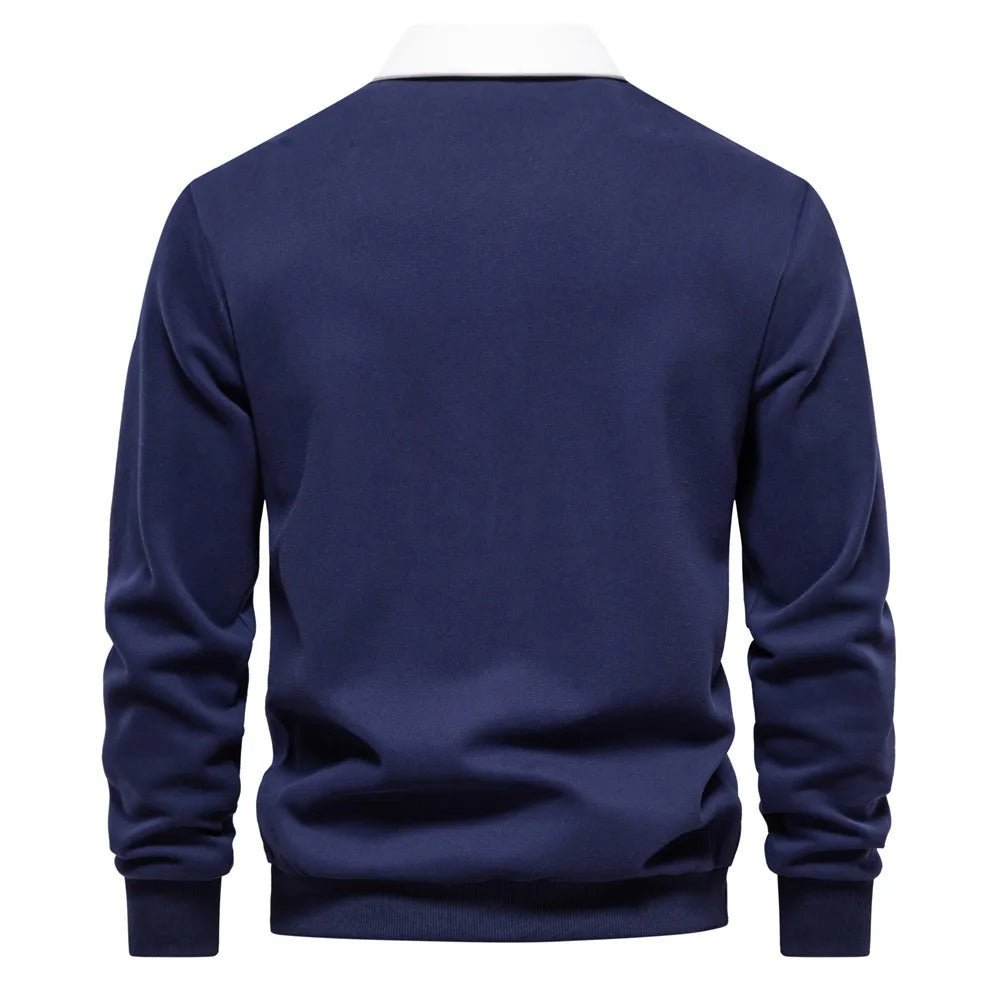 Bomullsblandad pullover sweatshirt med polokrage