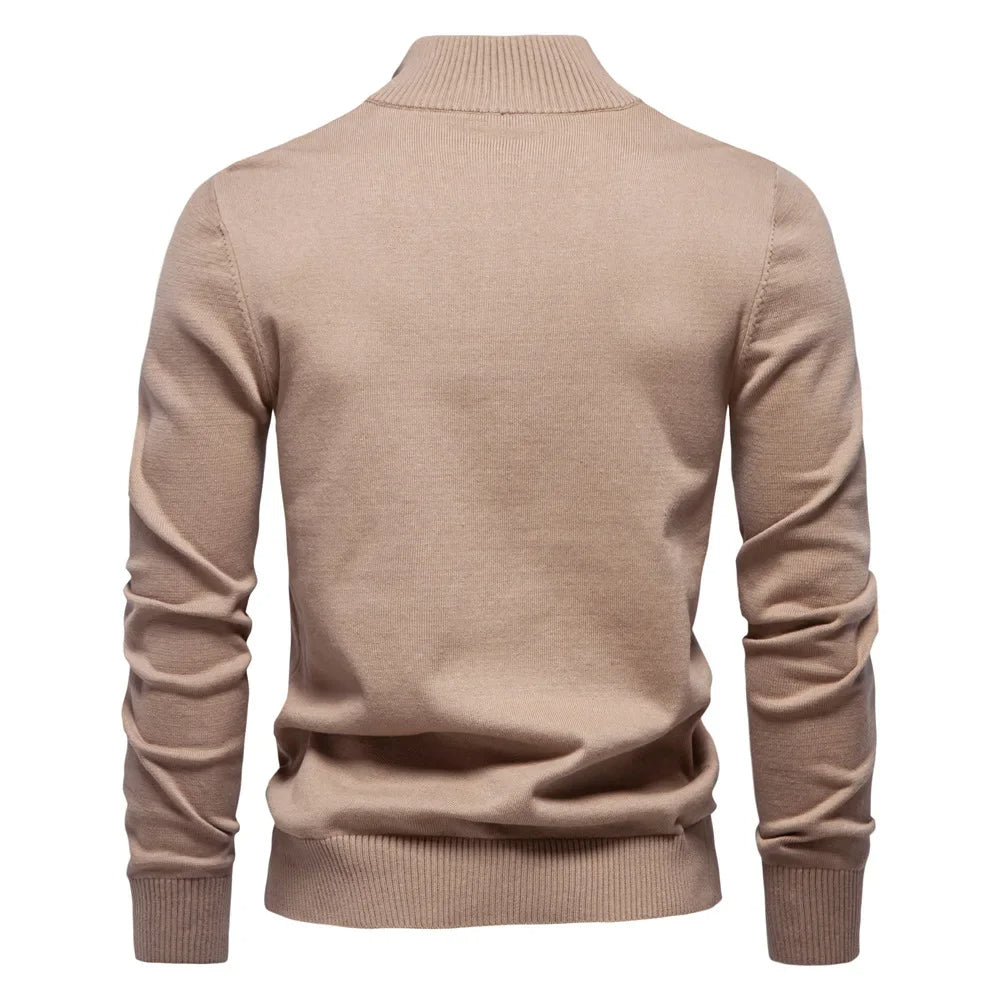 Half zip randig stickad sweater med ståkrage
