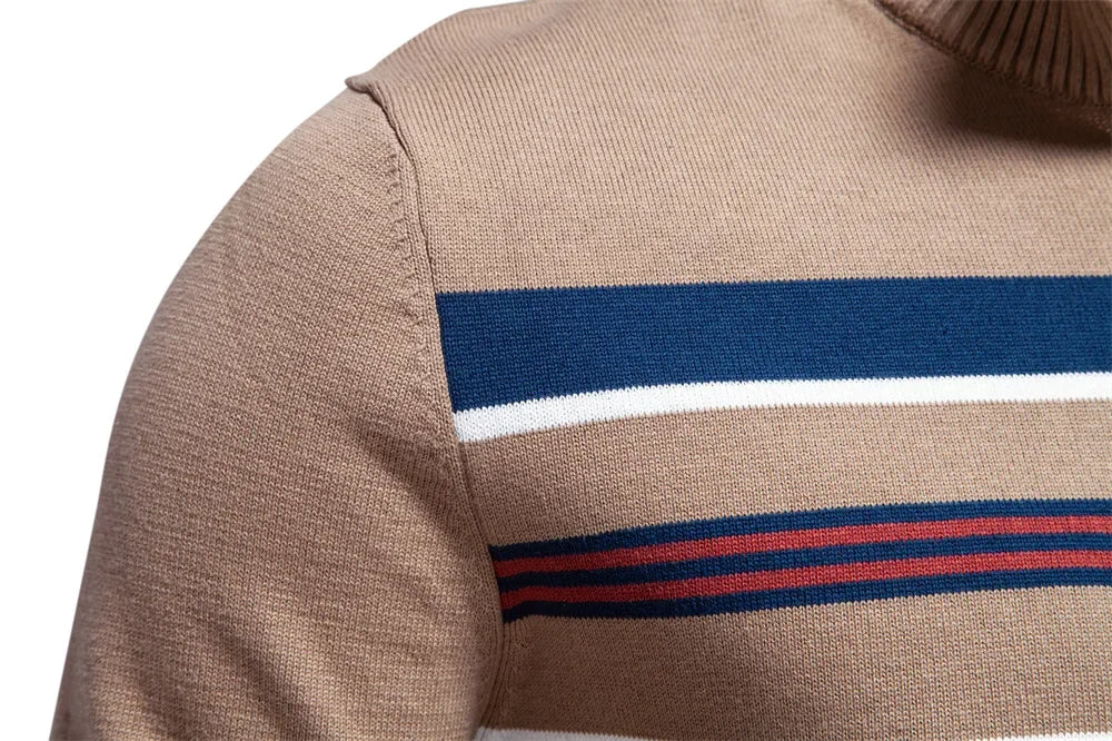 Half zip randig stickad sweater med ståkrage