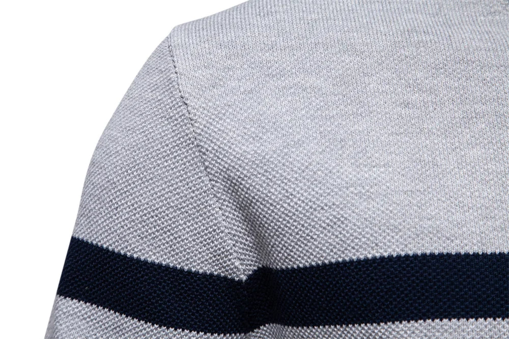Half zip color block stickad sweater med ståkrage
