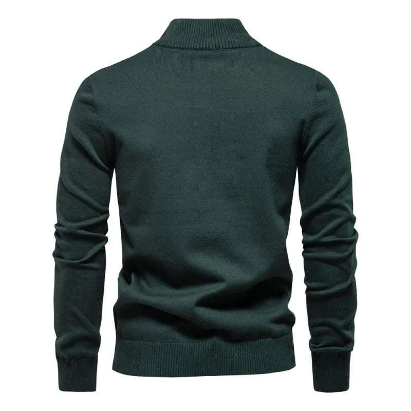 Half zip randig stickad sweater med ståkrage
