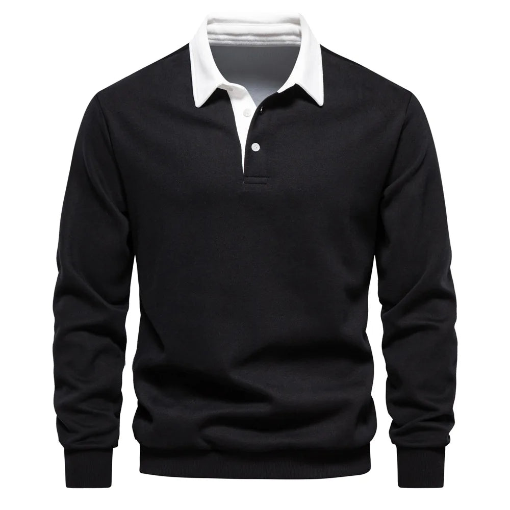 Bomullsblandad pullover sweatshirt med polokrage