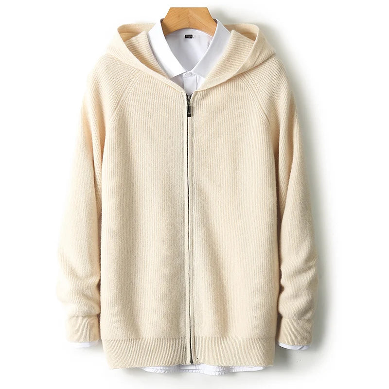 Merino zip med huva och dragkedja