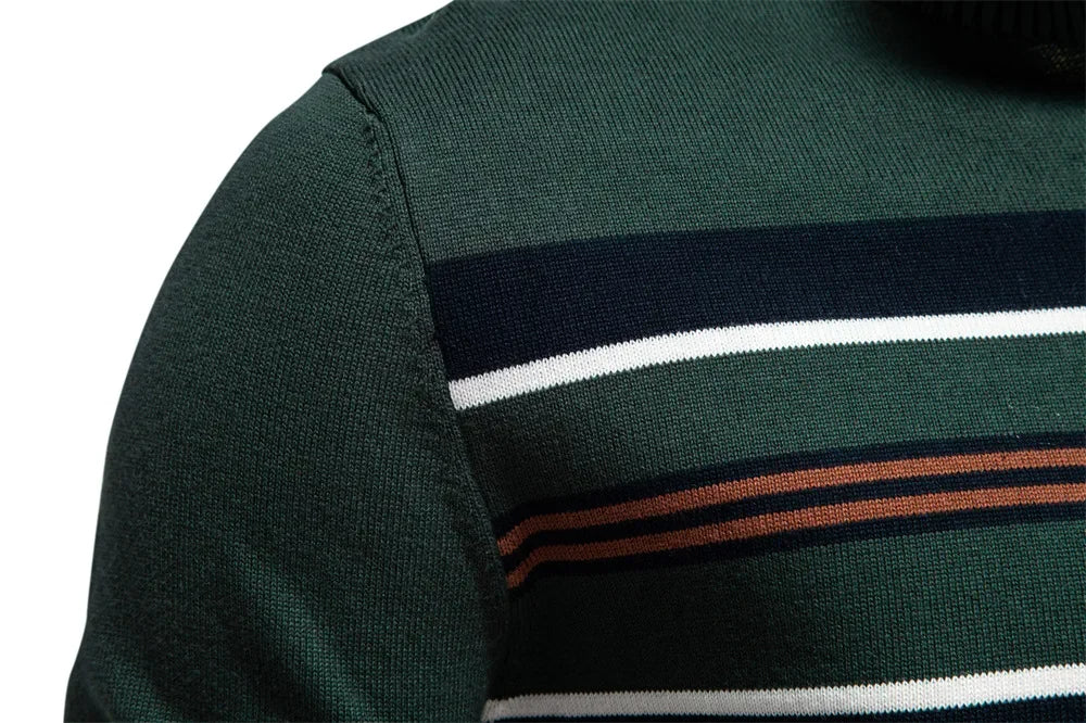 Half zip randig stickad sweater med ståkrage