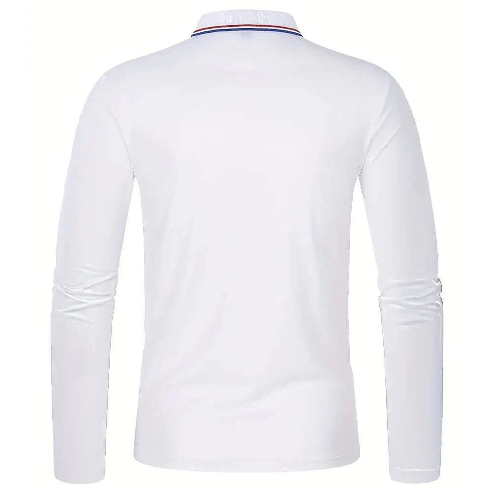 Långärmad polo shirt med kontrastkantad krage