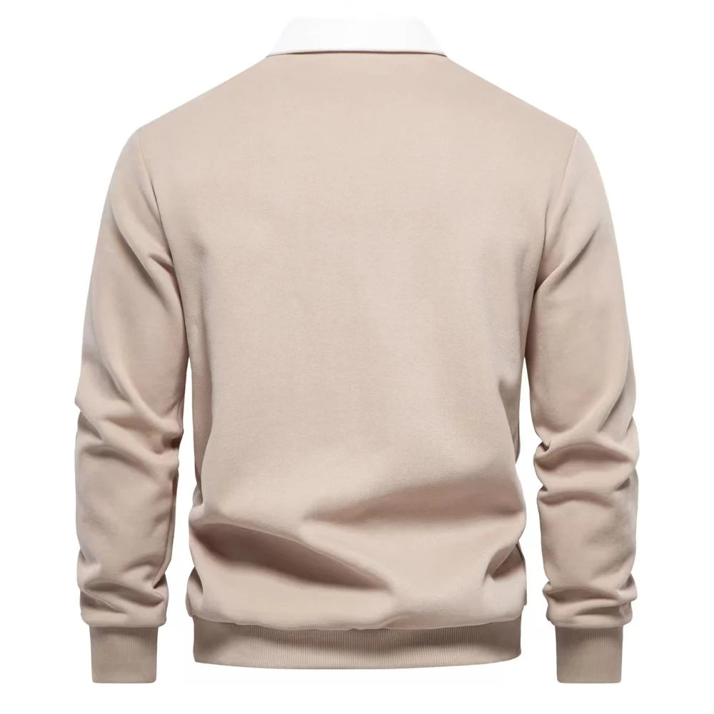 Bomullsblandad pullover sweatshirt med polokrage