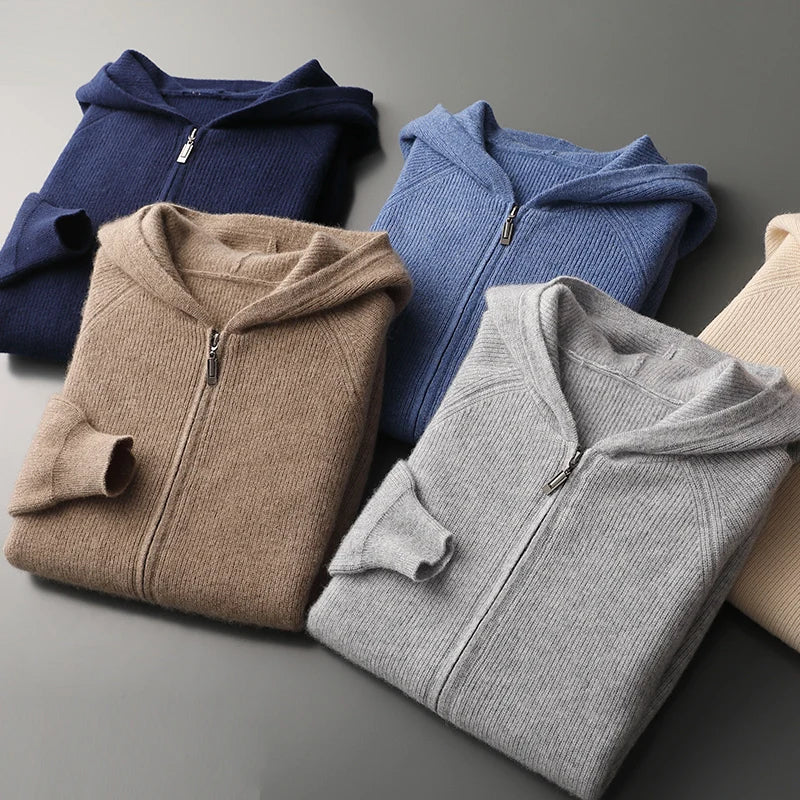 Merino zip med huva och dragkedja