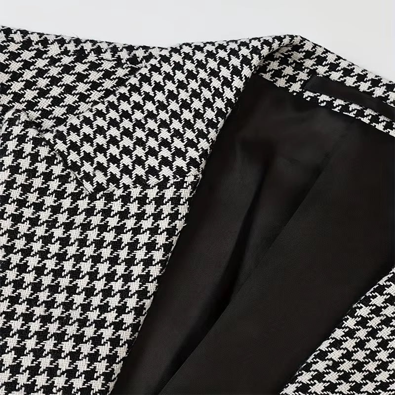 Houndstooth kavaj i smal passform med enkel knäppning
