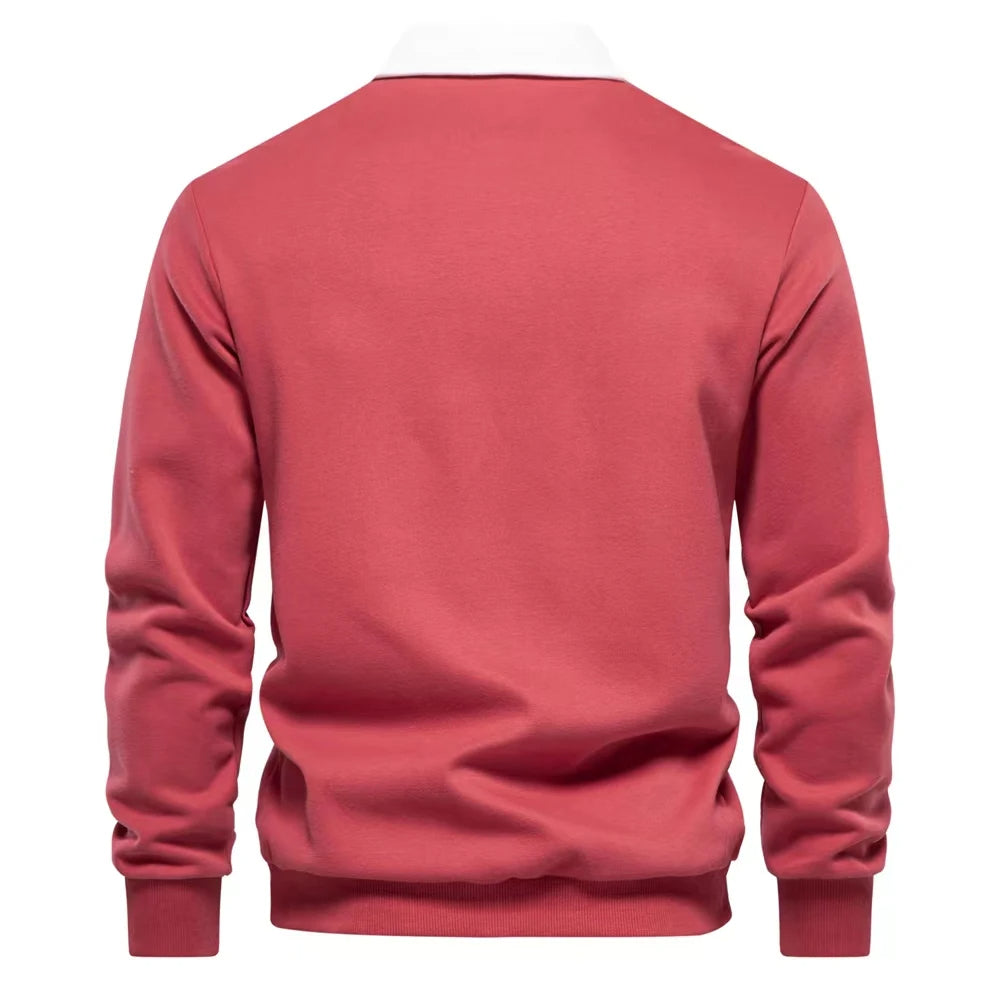 Bomullsblandad pullover sweatshirt med polokrage