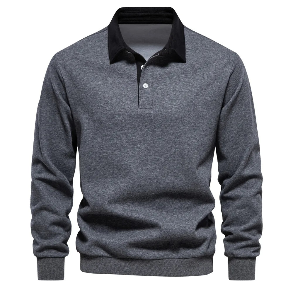 Bomullsblandad pullover sweatshirt med polokrage