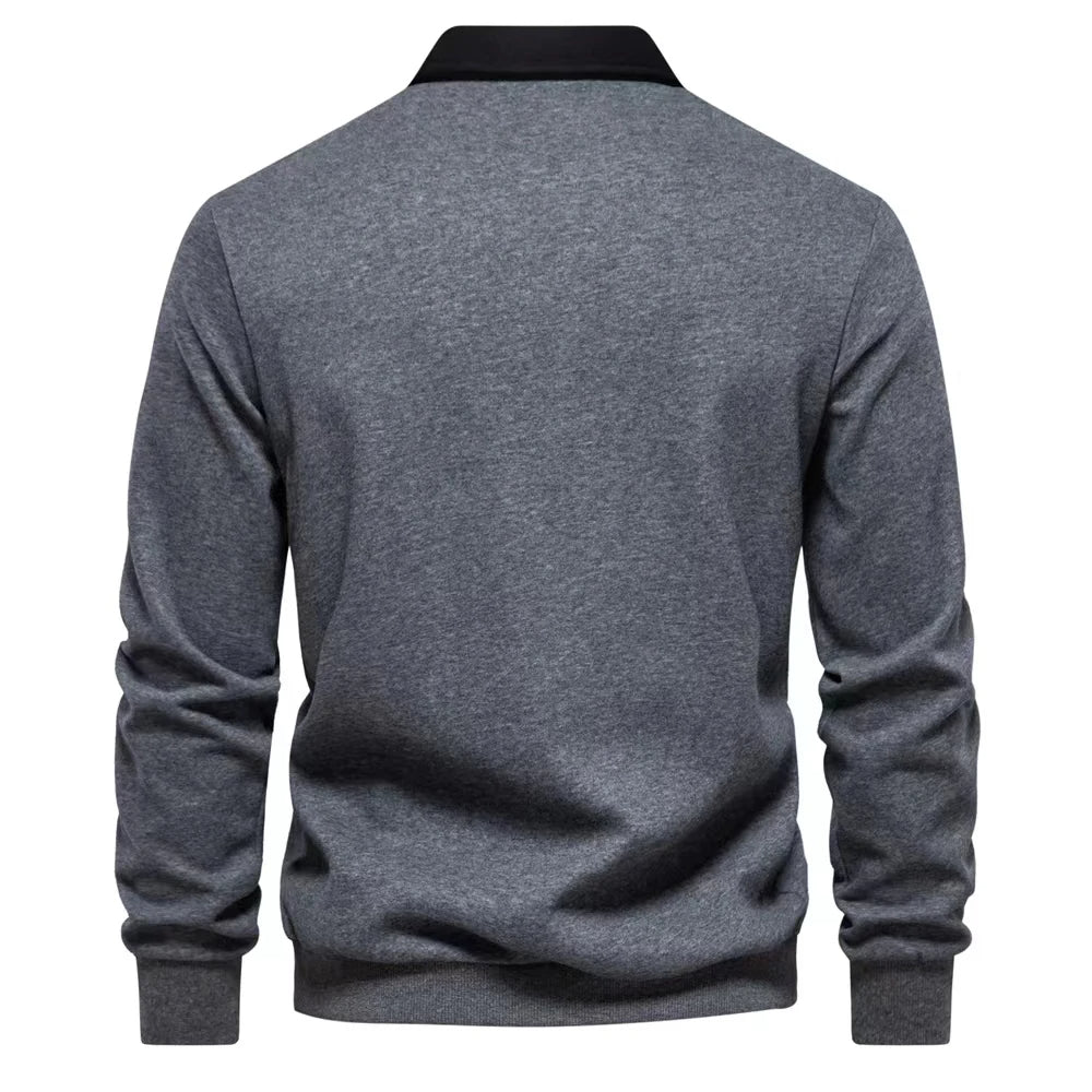 Bomullsblandad pullover sweatshirt med polokrage