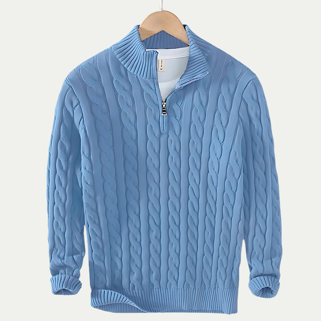 Cable knit cotton half zip sweater tröja