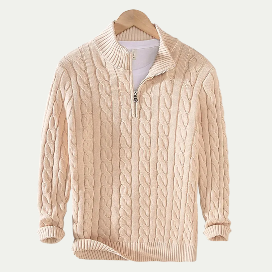 Cable knit cotton half zip sweater tröja