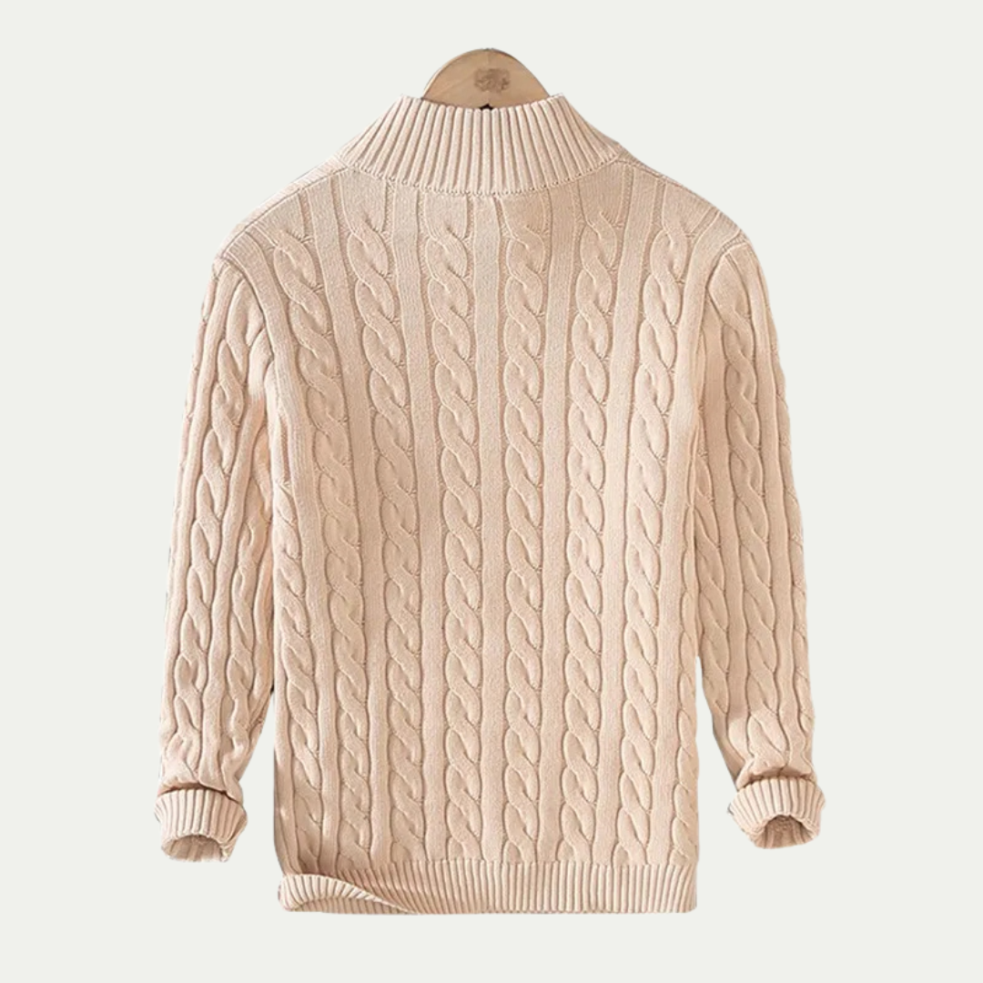 Cable knit cotton half zip sweater tröja