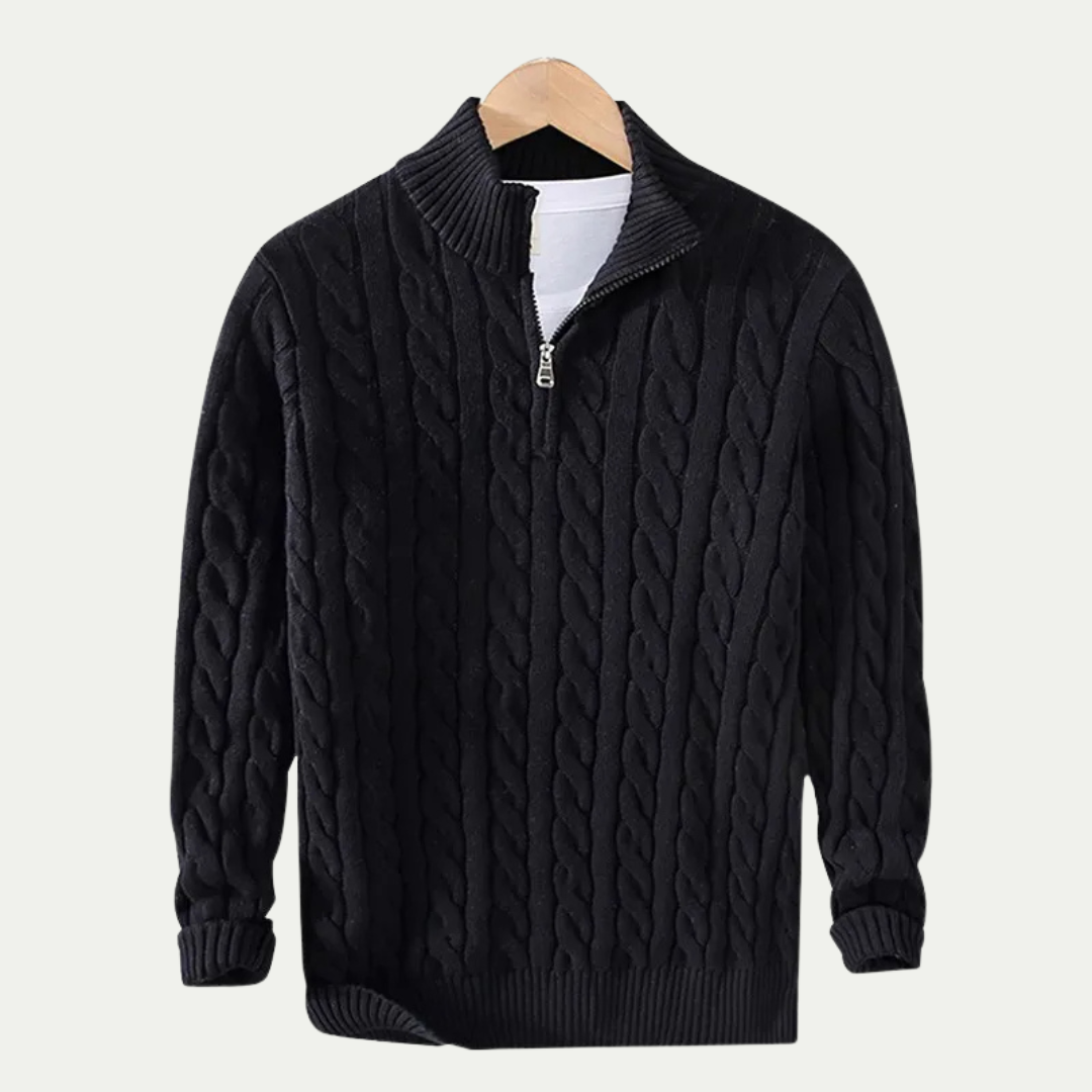 Cable knit cotton half zip sweater tröja