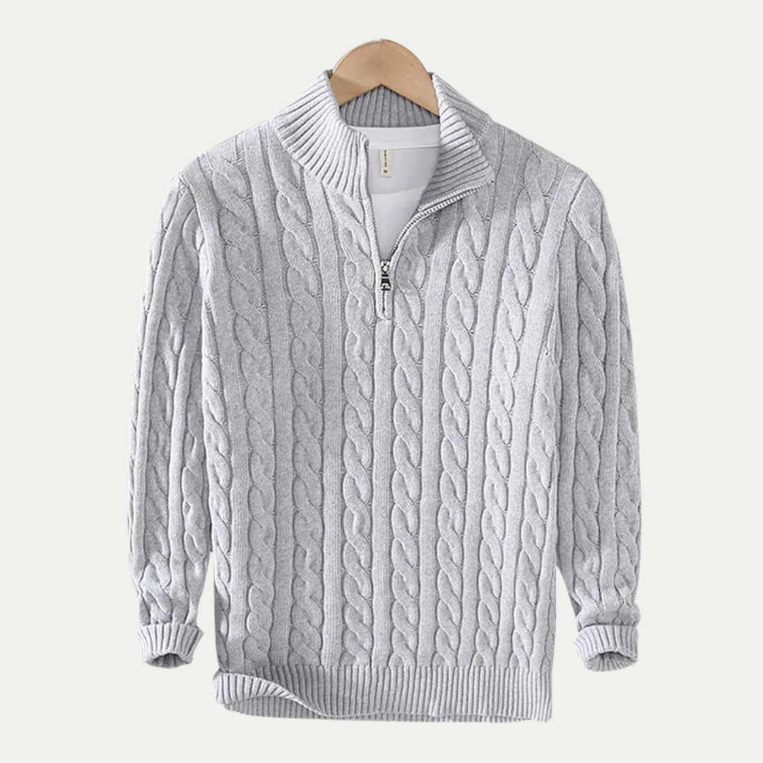 Cable knit cotton half zip sweater tröja
