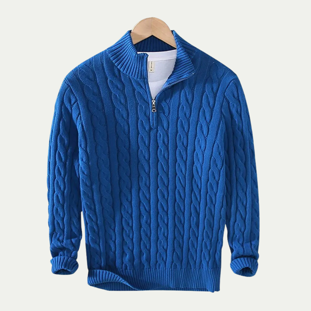 Cable knit cotton half zip sweater tröja