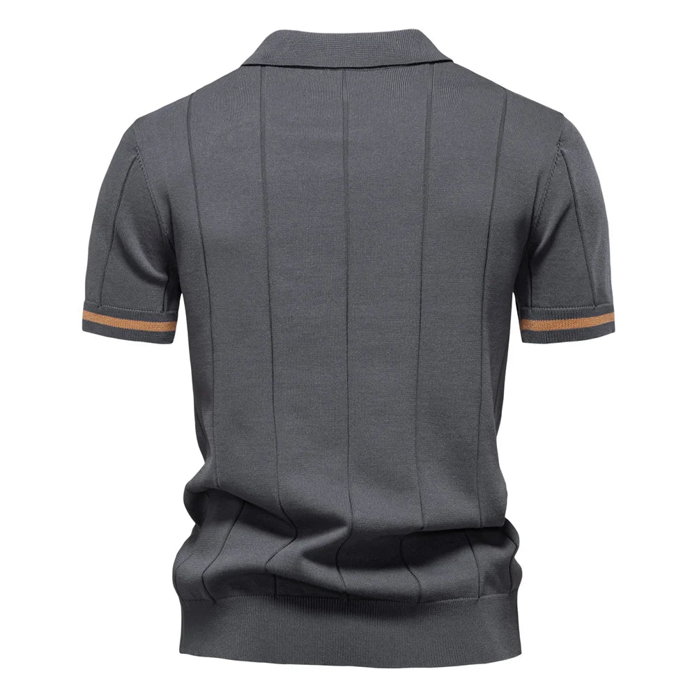 Enfärgad stickad zip polo shirt slim fit