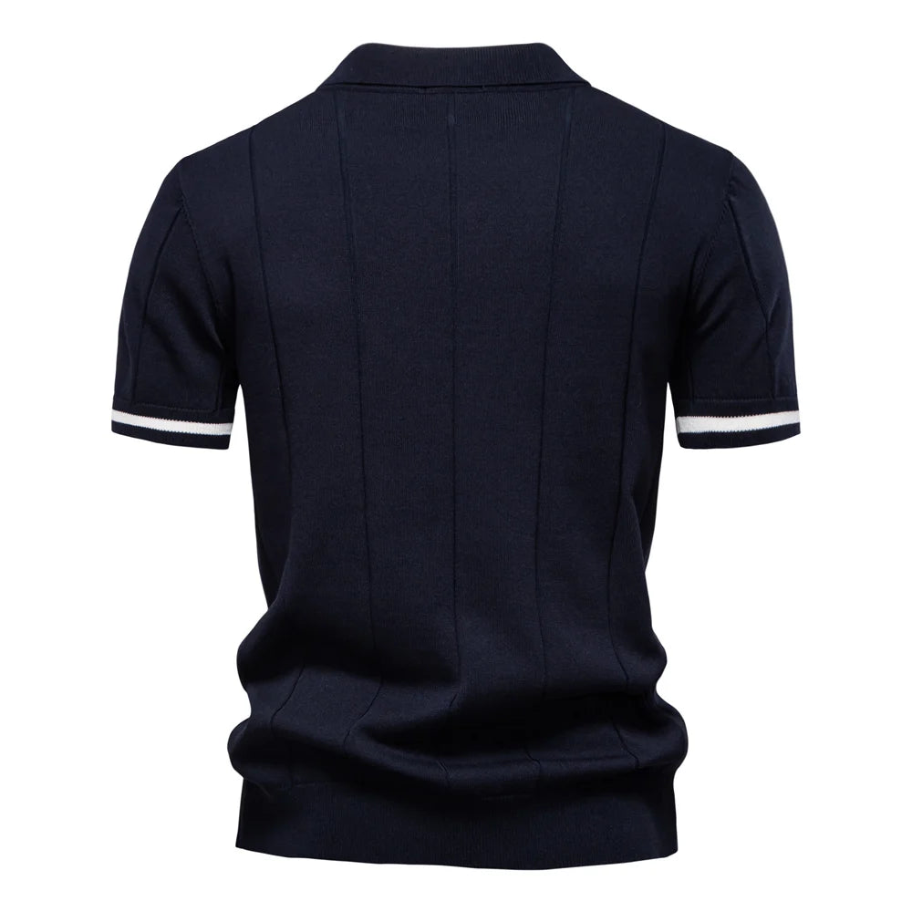 Enfärgad stickad zip polo shirt slim fit