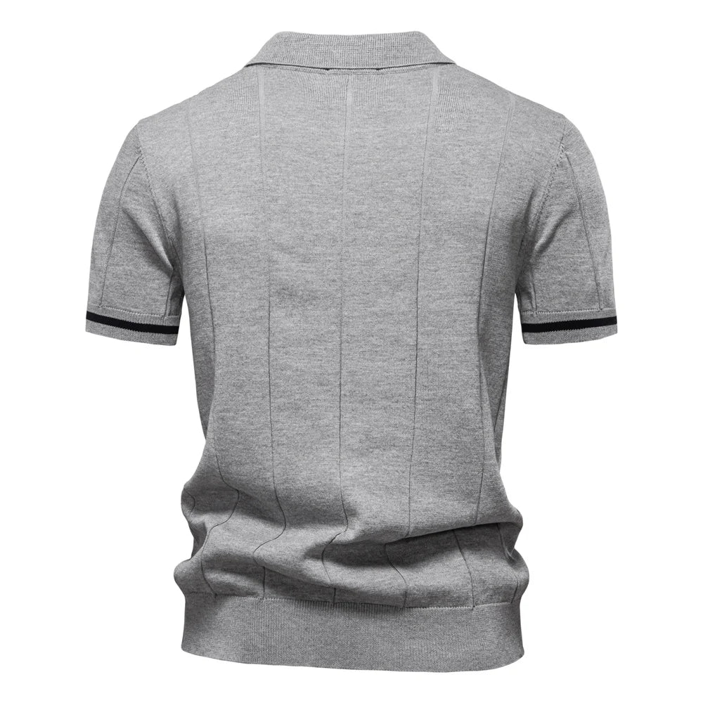 Enfärgad stickad zip polo shirt slim fit