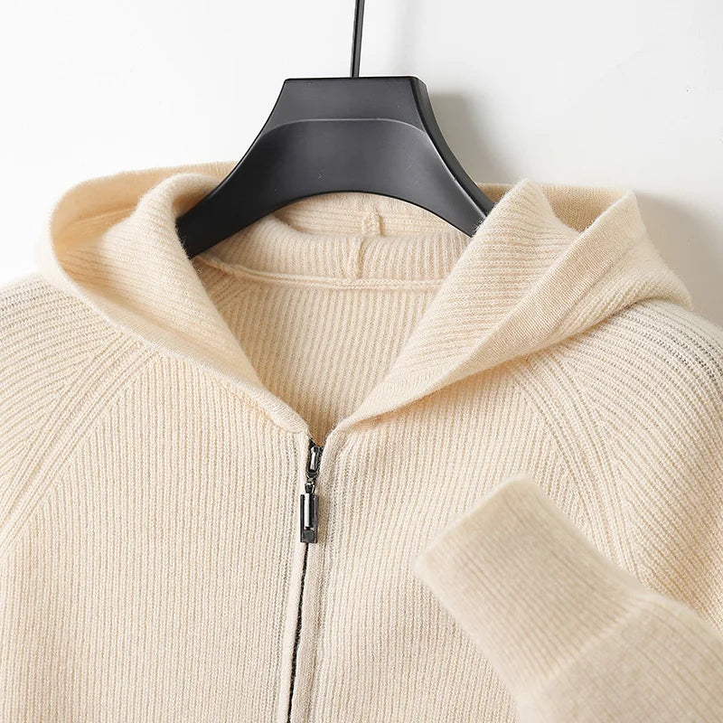 Merino zip med huva och dragkedja