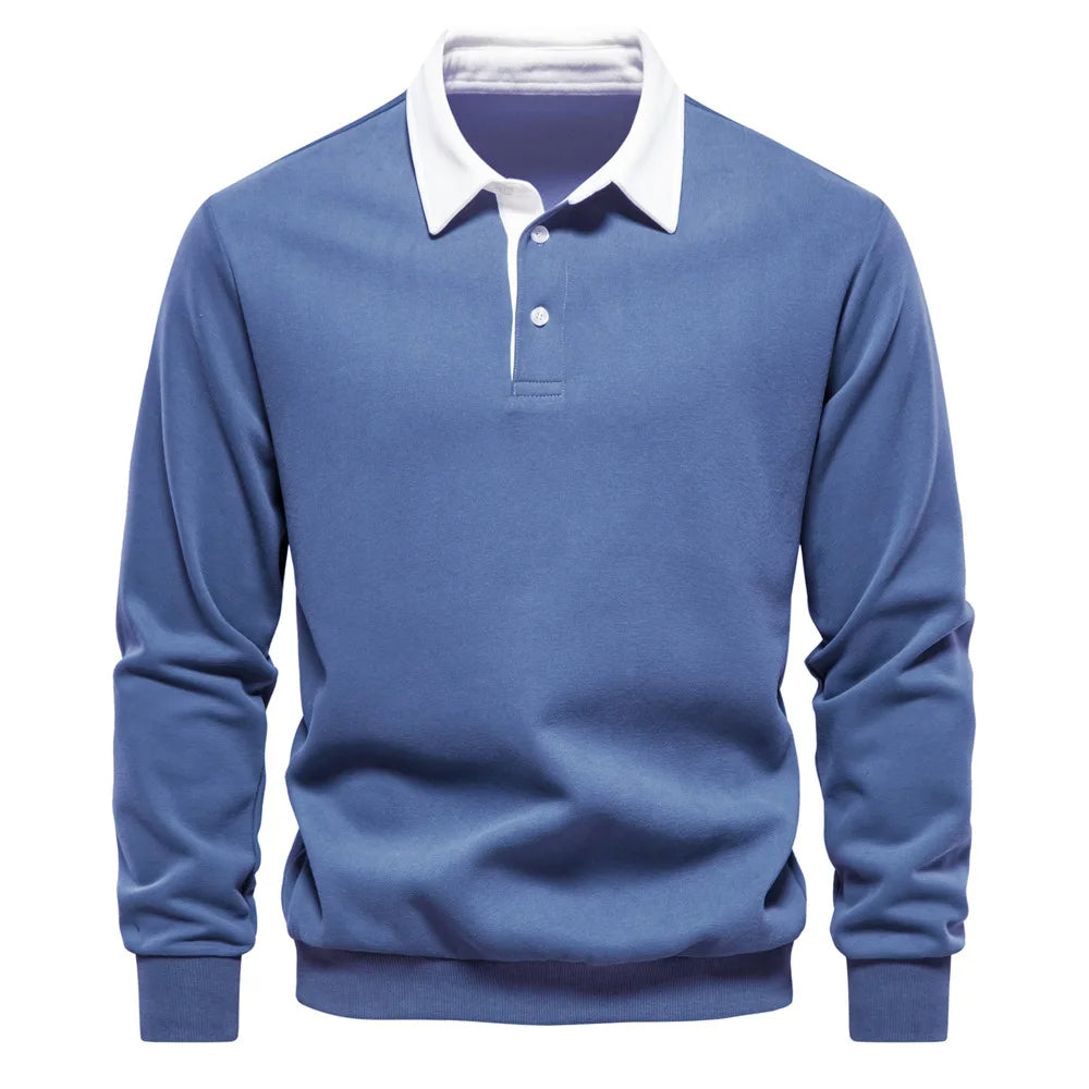 Bomullsblandad pullover sweatshirt med polokrage