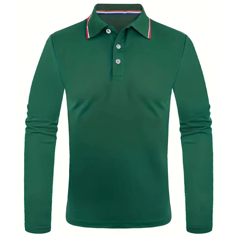 Långärmad polo shirt med kontrastkantad krage