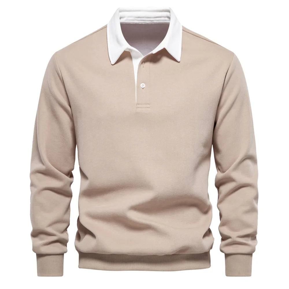 Bomullsblandad pullover sweatshirt med polokrage