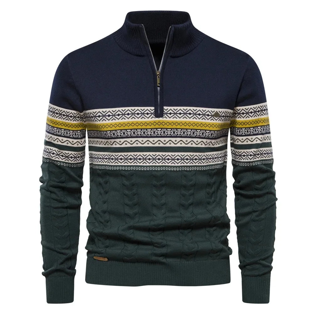 Half zip stickad sweater med korskrage