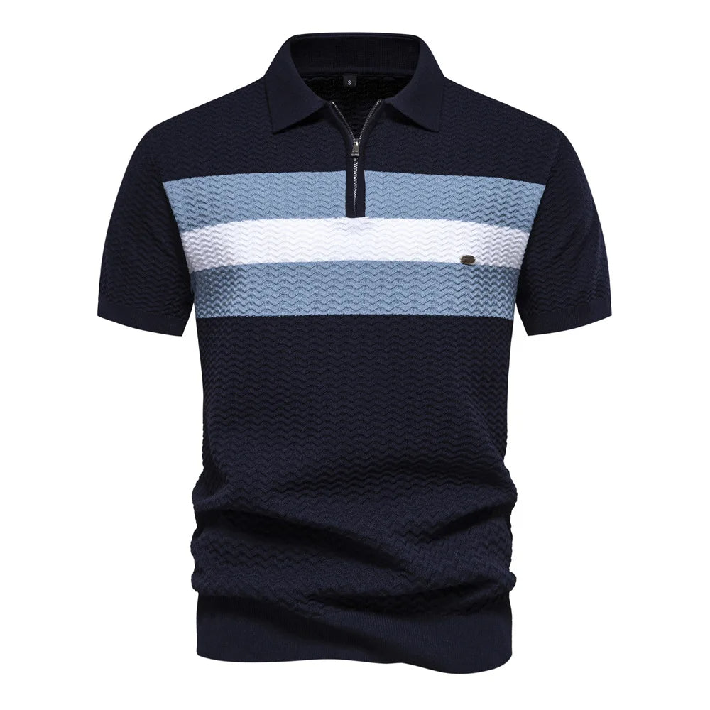 Randig half zip polo shirt kortärmad