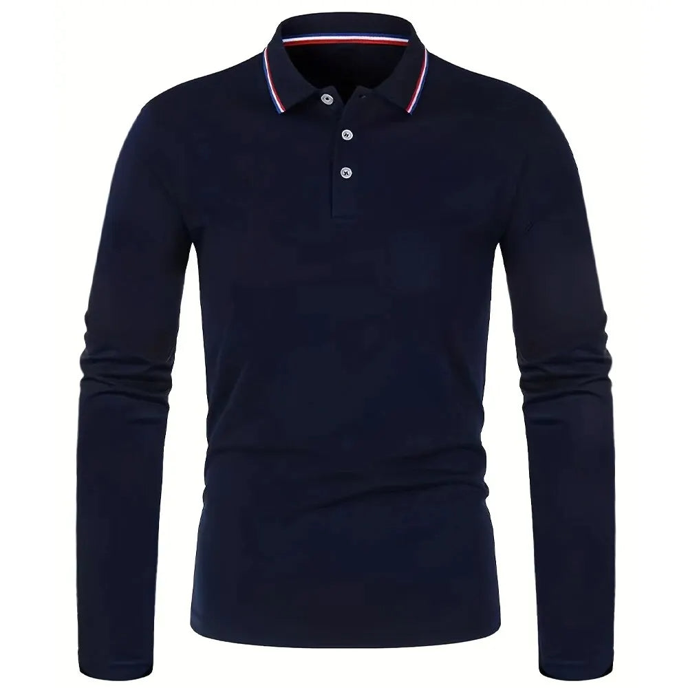 Långärmad polo shirt med kontrastkantad krage