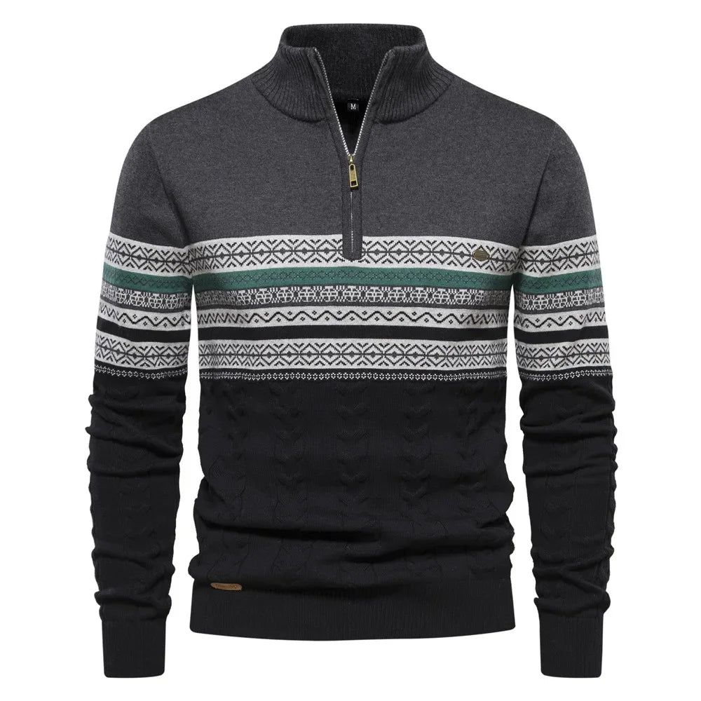 Half zip stickad sweater med korskrage